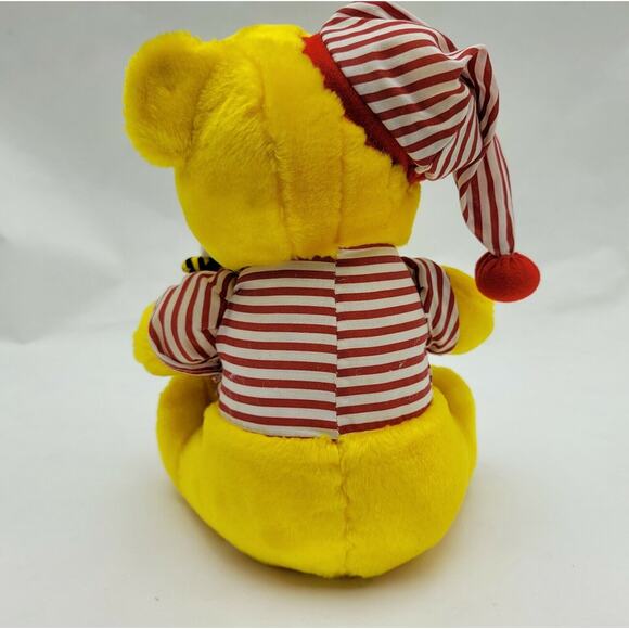 Winnie the Pooh Bear Plush Toy in Night Shirt and Cap with Barrel of Honey & Bee - Picture 5 of 8